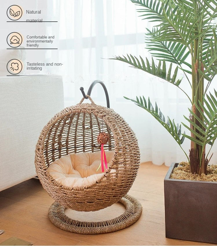 panier chat rotin suspendu naturel-respectueux de lenvironnment
